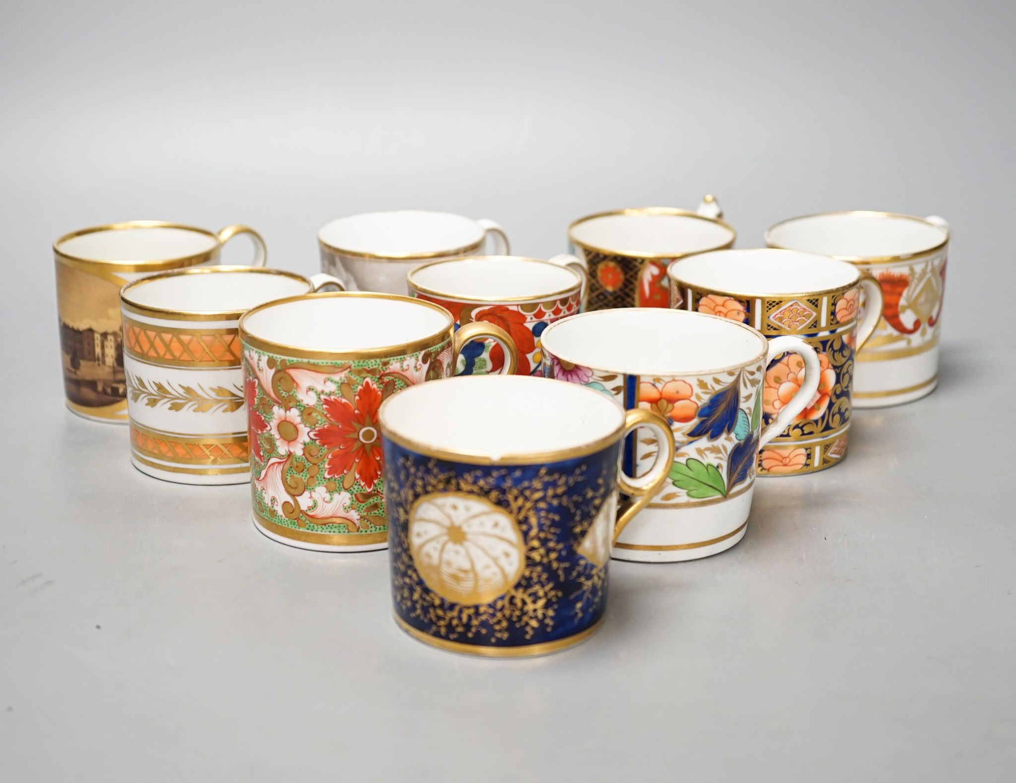 Ten various early 19th century English porcelain coffee cans